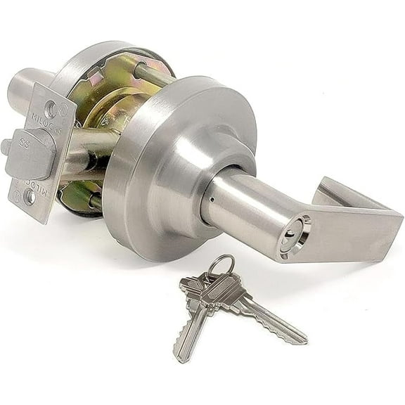 Commercial Door Lever Lock, Grade 1 Lockset Cylindrical Lever Industrial Heavy-Duty Locking Door Handles for Office, Entry, Satin Nickel