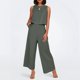 thumbnail image 2 of Conjunto de dos piezas de lino de color liso para mujer: top corto sin mangas con botones y pantalones de pierna ancha, tejido transpirable para el verano, 2 of 8