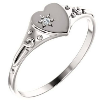 Youth Heart with Diamond Ring in 14k White Gold - Size 3