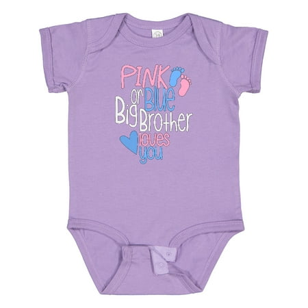 

Inktastic Pink or Blue Big Brother Loves You Footprints and Heart Gift Baby Boy Bodysuit