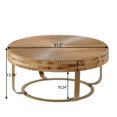 thumbnail image 3 of Modern Round Coffee Table, Wooden Carving Pattern Coffee Table with Metal Legs, End Table for Living Room, Reception Moom, Office, Natural+Gold, 3 of 9