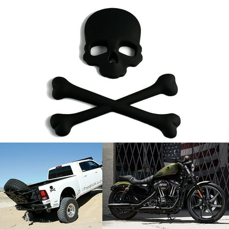 Xotic Tech Cross Bones Skull Skeleton Matte Black Metal 3D Emblem Badge Sticker Decal For Car, SUV, Truck, Off Road, Motorcycle, Boat,