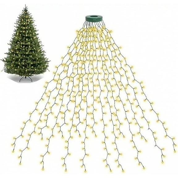 1.5M/2M/3M LED Ring Christmas Tree Tops Lights Decoration Tree Lights String for Patio Garden Outdoor Waterproof Waterfall Light