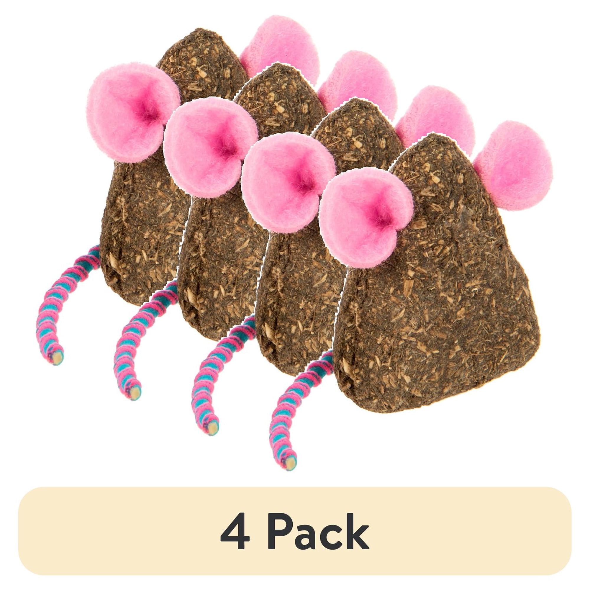 (4 pack) SmartyKat Mousy Mayhem 2-Piece Compressed Catnip Mice Cat Toys Pink & Orange