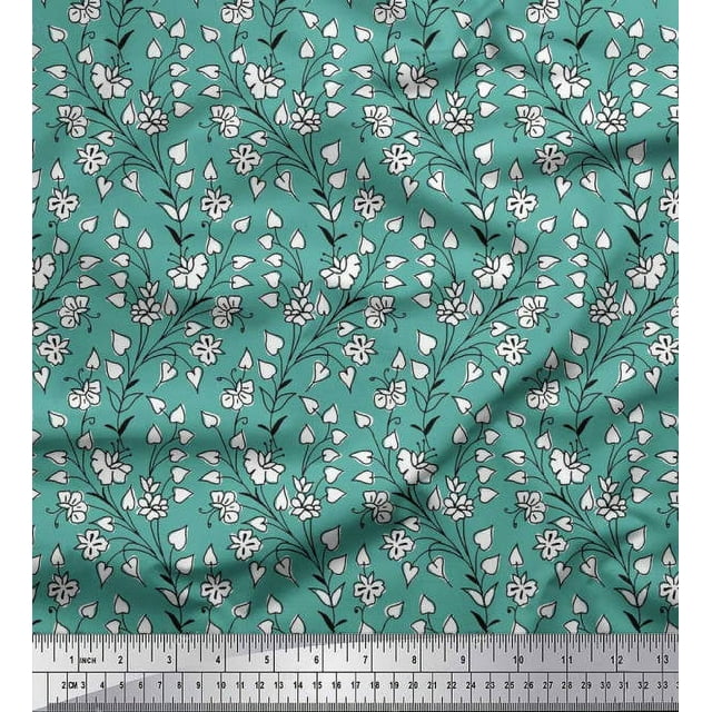 Soimoi Poly Georgette Fabric Leaves & Floral Block Print Fabric by The Yard 52 Inch Wide