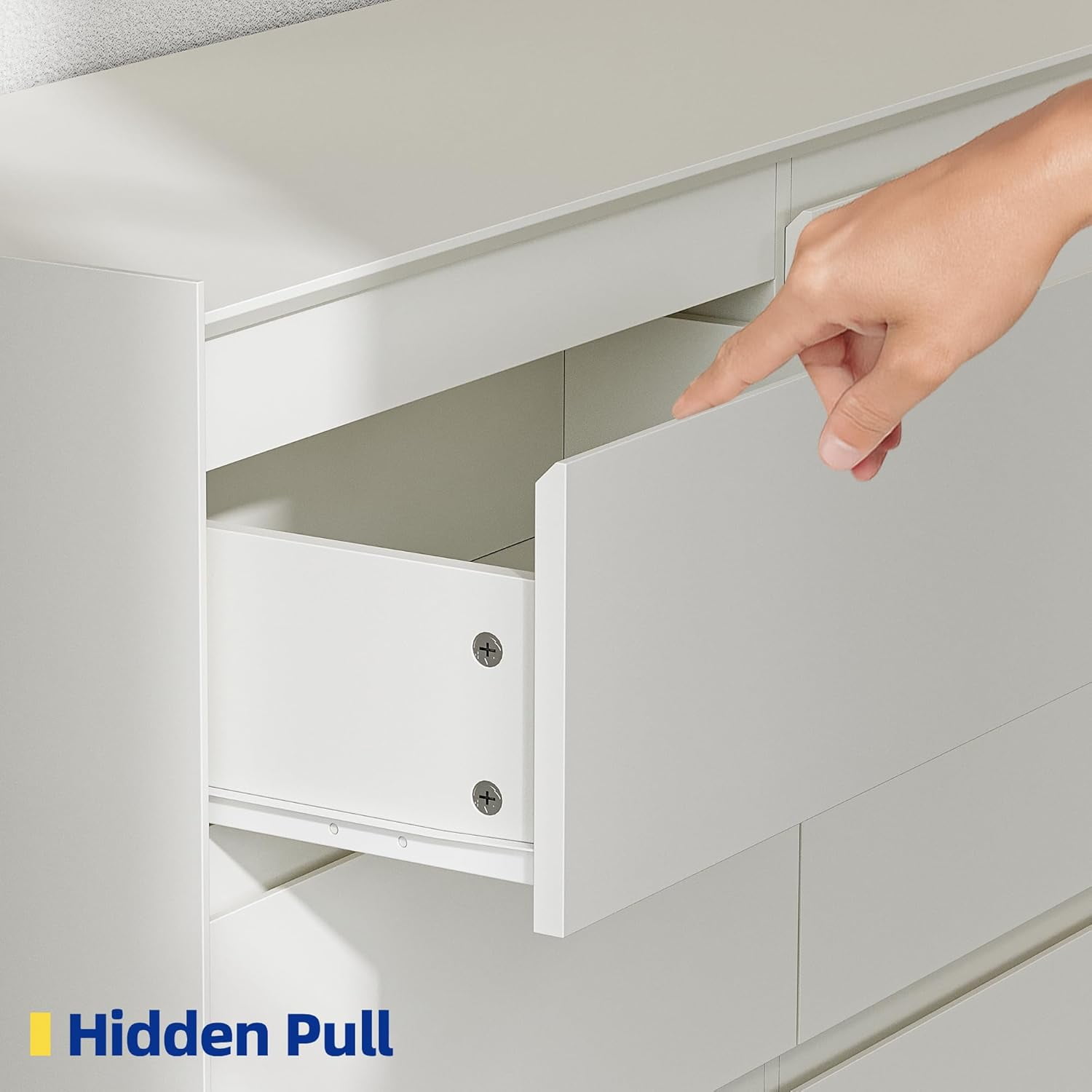 White Dresser for Bedroom, 47" Wide Chest of Drawers, Modern 6 Drawer Storage Organizer for Closet, Hallway, or Living Room