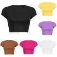 thumbnail image 7 of Womens Short Sleeve Crop Top Ladies Round Neck Stretch Plain T Shirt Tops, 7 of 7