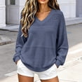 thumbnail image 2 of Vinsonshop Women's Casual Loose Sweaters V Neck Long Sleeve Lightweight Pointelle Knit Pullover Fall Tops Dark Blue XXL, 2 of 6