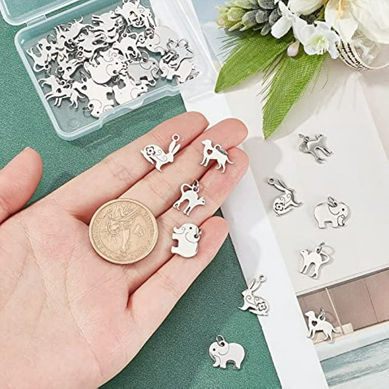 40Pcs 4 Style Stainless Steel Pendants 3mm Hole Flat Blank Charms