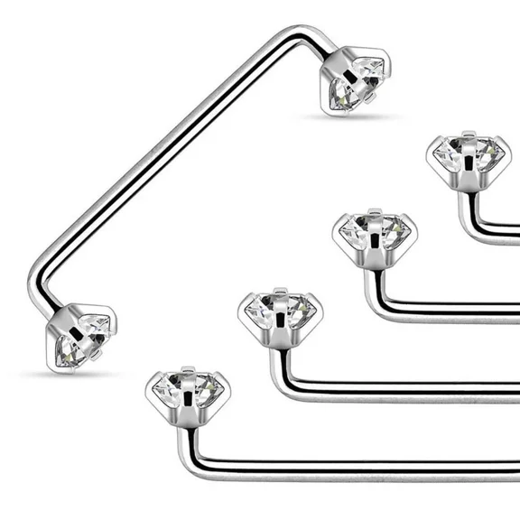 LionGothic 316L Surgical Steel 14G Internally Threaded Staple Surface Barbell with Prong Setting CZ