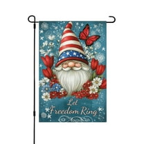 AMHNF Patriotic Gnome with Flowers and Butterflies - Linen Garden Flag 12x18 inch, Memorial Day Independence Day Yard Flag for Spring Summer Home Outdoor Garden Decoration