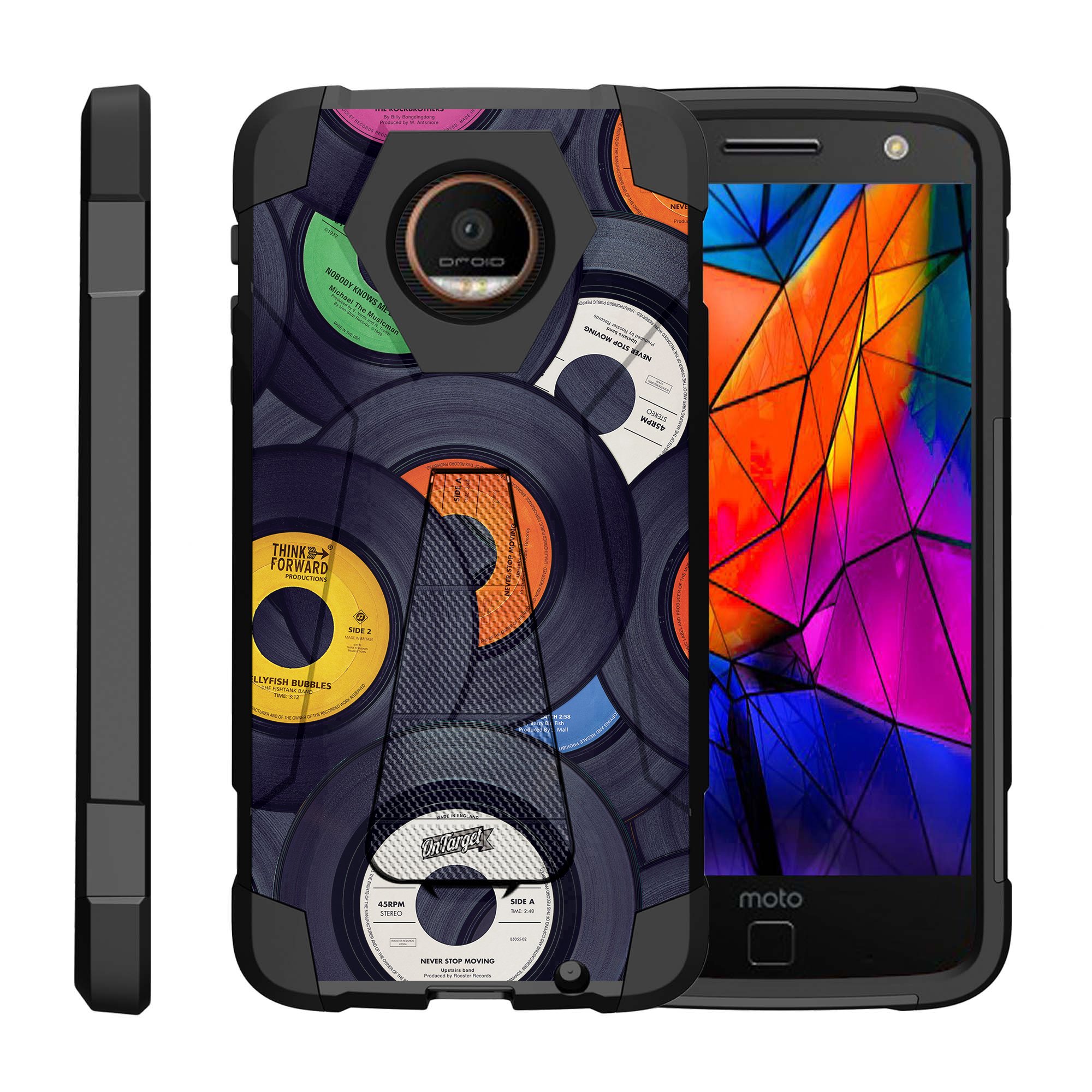 Turtlearmor A For Motorola Moto Z Droid Edition Xt1650 01 Dynamic Shell Dual Layer Hybrid Silicone Hard Shell Kickstand Case Vintage Record Discs Walmart Com Walmart Com