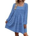 thumbnail image 4 of Vestido de manga larga con cuello cuadrado, Color puro, diseño escalonado, manga abombada, vestido tipo túnica de verano para fiesta y oficina, 4 of 6