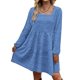 thumbnail image 4 of Vestido de manga larga, cuello cuadrado, color puro, diseño escalonado, manga abombada, vestido de túnica de verano para mujer, para fiesta, oficina, azul lago L, 4 of 6