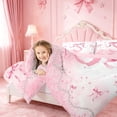 thumbnail image 3 of meiyoeat Chic Pearl Print Queen Comforter Set,Coquette Bow Glitter Letter S Design Comforter Sets Queen For Girl,Pink Reversible,3-Piece,1 Comforter And 2 Pillowcases, 3 of 7