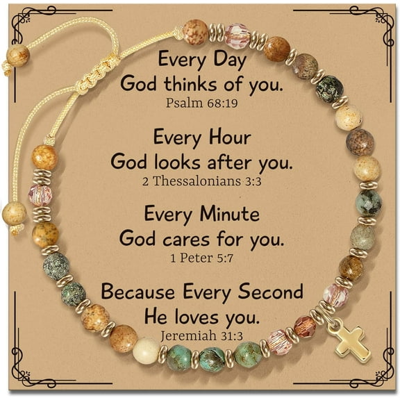 Christian Inspirational Bracelet Gifts for Women: Religious Cross Beads Bracelet Baptism Christmas Day Gifts for Godmother Mom Daughter Sister Friend