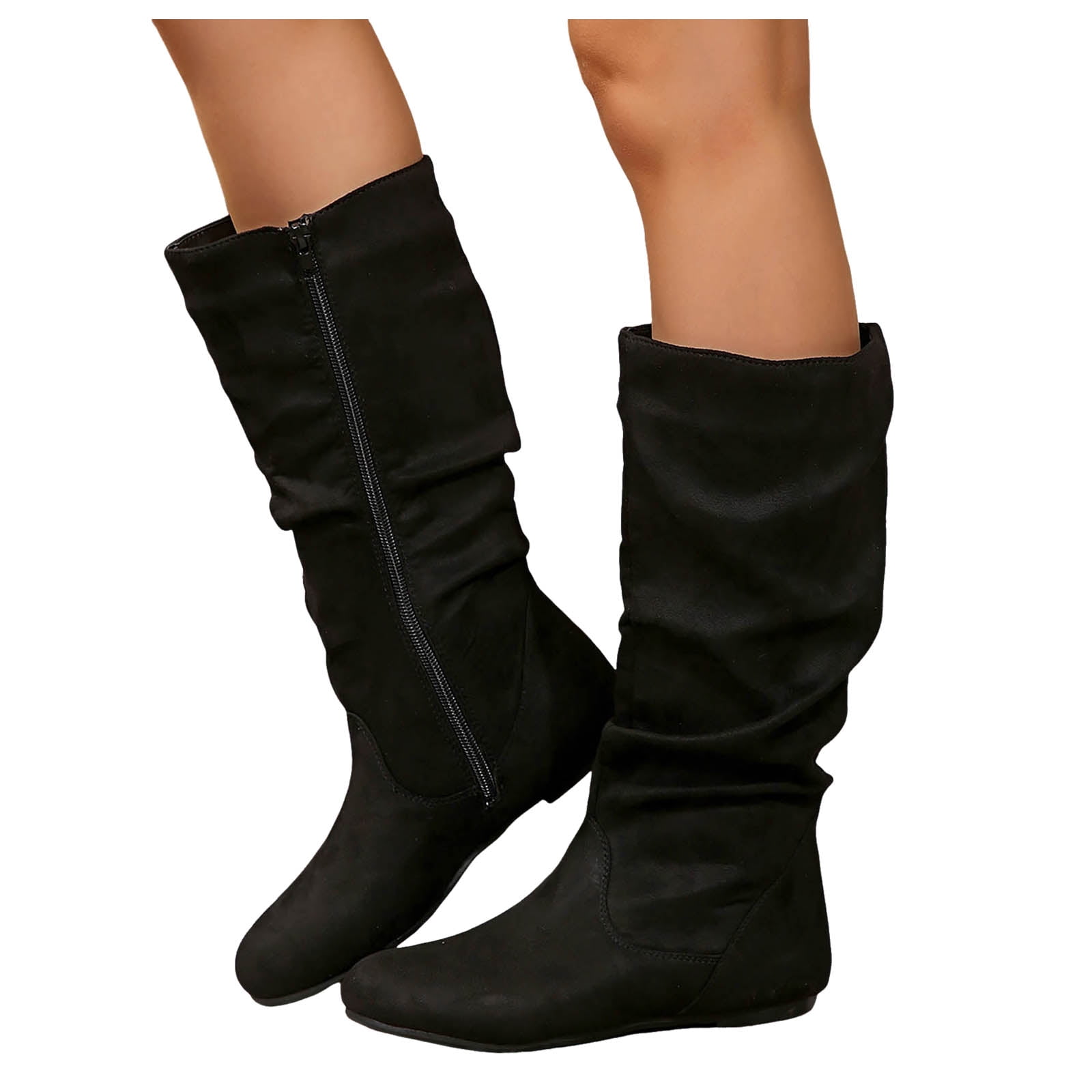 Womens Slouch Mid Calf Boots with Side Zipper Winter Fall Casual