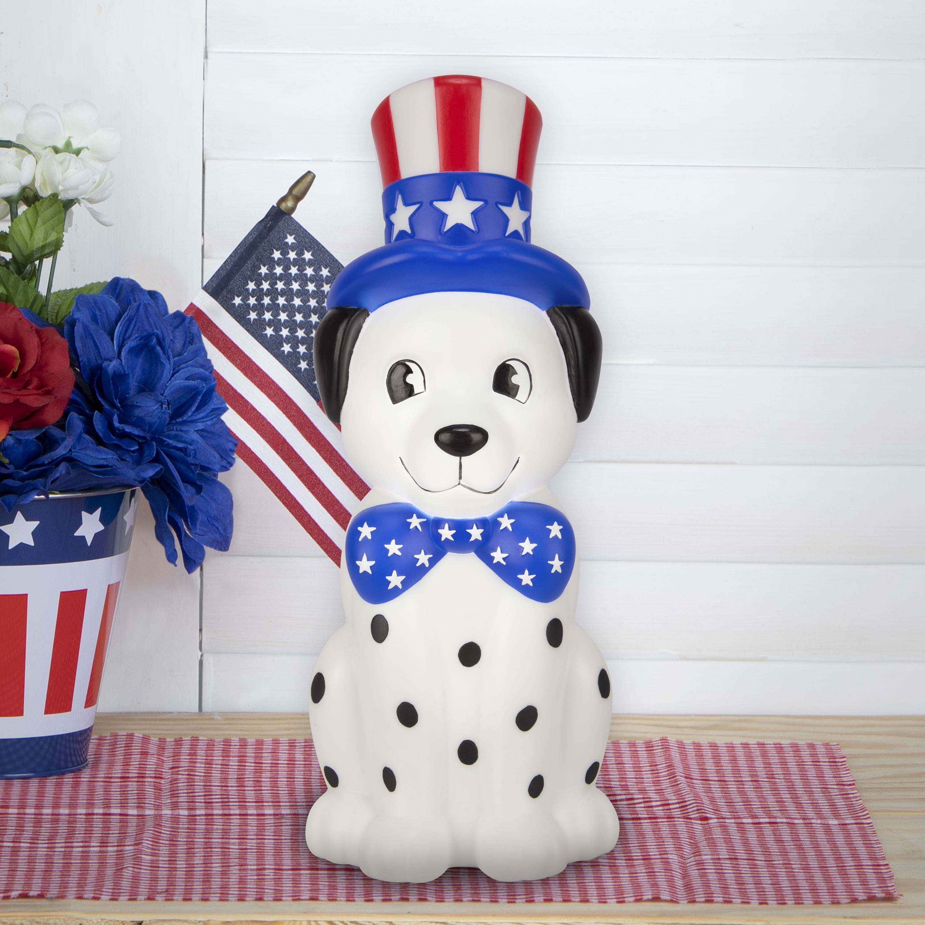Independence Day Lighted Blow Mold Indoor Décor Patriotic Dalmatian Puppy 13.97 in x 4.60 in x 5.63 in 0.77 lb