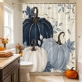 thumbnail image 2 of Navy Blue Fall Pumpkin Shower Curtain, Waterproof Shower Curtains for Bathroom, Thanksgiving Botanical Harvest Washable Fabric Bathtub Curtain Set Bath Decor with 12 Hooks Stall 36"x72", 2 of 8