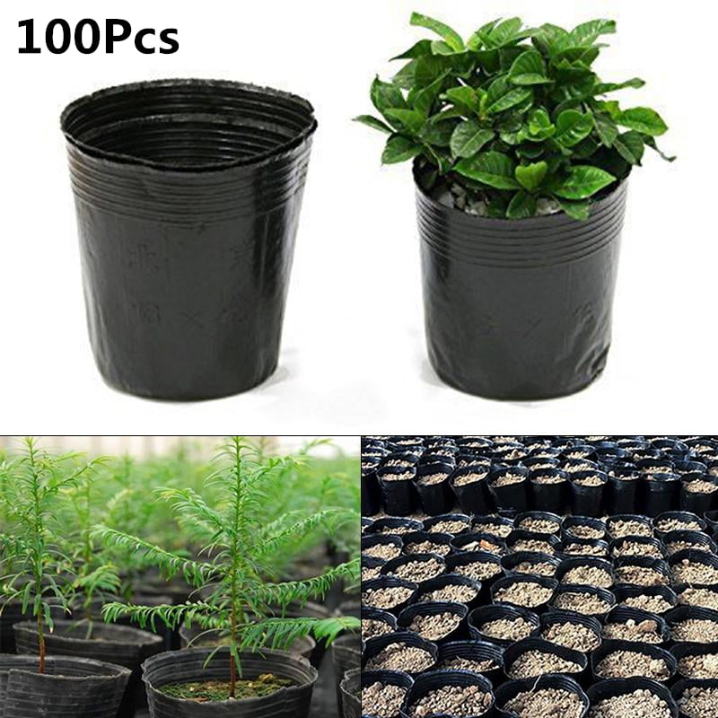 100Pcs Plastic Seedling Pouch Nursery Bag Plant Holder Raising Home Garden Set 