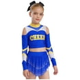 thumbnail image 3 of Kaerm Girls Cheerleading Uniform Long Sleeve Crop Tops+Sequin Tulle Tutu Skirt Leotard 2 Piece Dance Sets Blue 16, 3 of 7