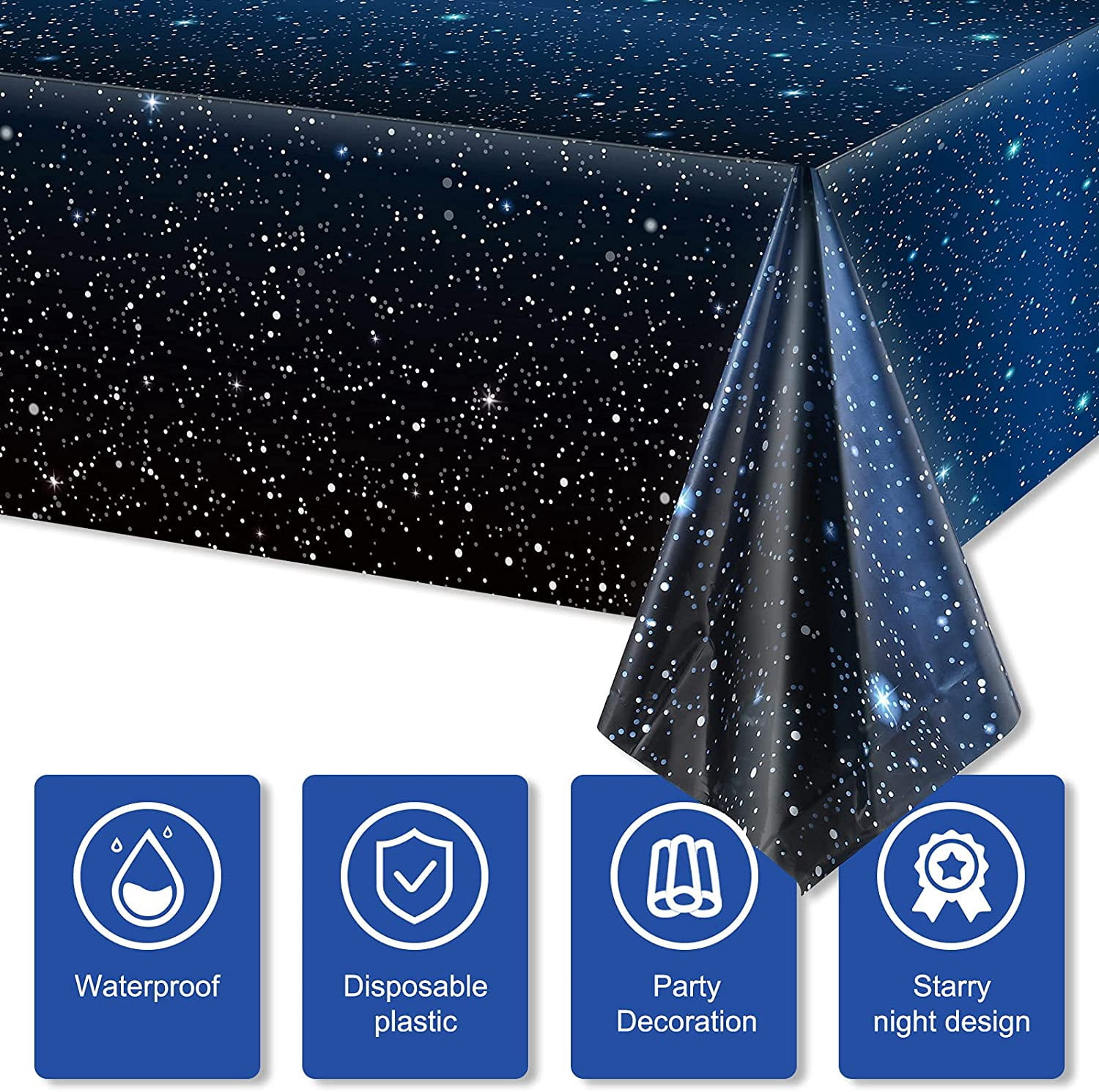 2Pcs Space Tablecloth Starry Sky Night Tablecloth Decorations Galaxy Table Cover Party Supplies for Birthday Home Decorations(54 x 108 in)