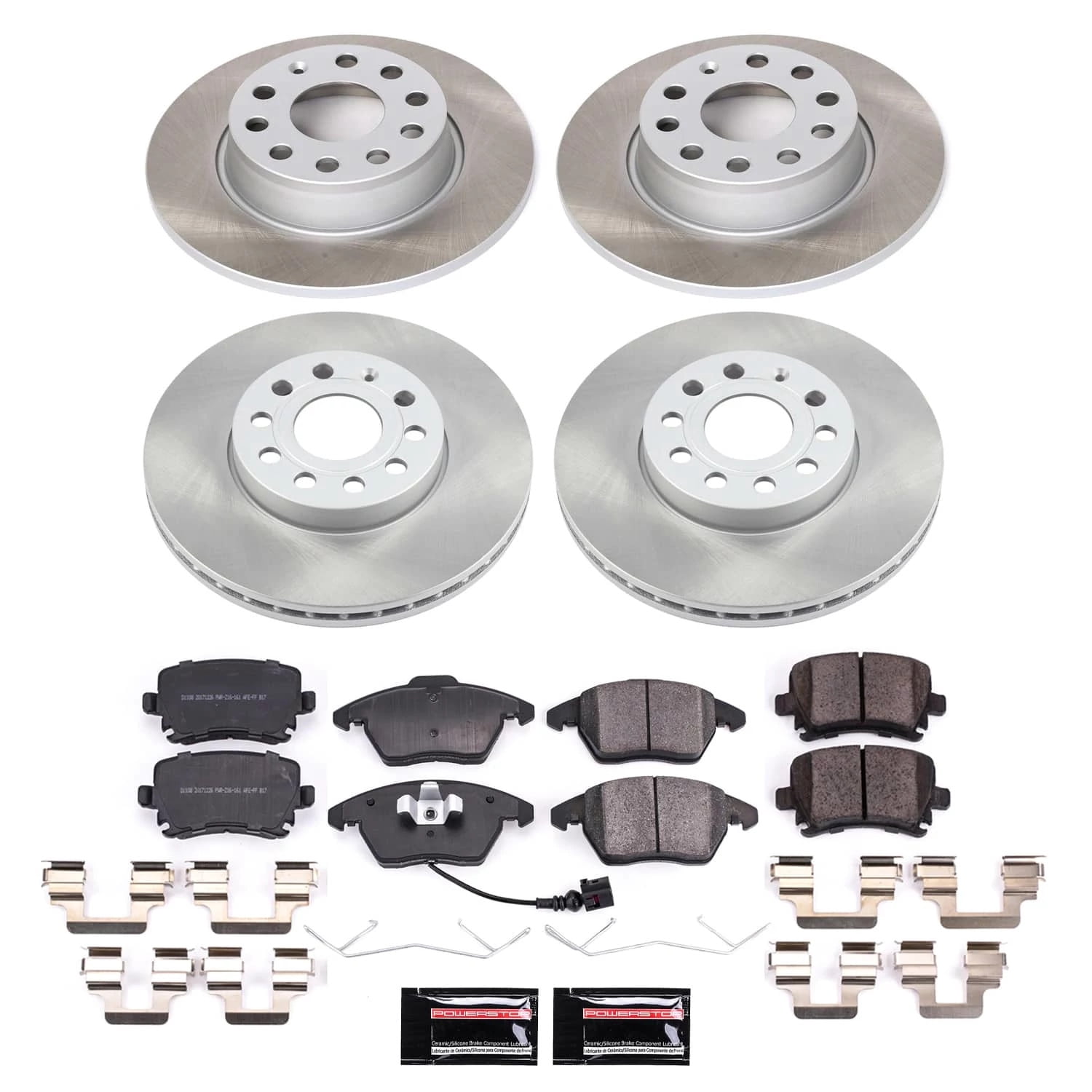 PowerStop Front and Rear Semi-Coated Rotor and Low-Dust Ceramic Brake Pad Kit SC7837