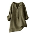 thumbnail image 3 of Womens Linen Tops Lightweight Linen Blouses For Women Summer Linen Tops Loose Fit Tee Shirt Women Long Sleeve Henley Tops Oversized Linen Shirts For Women Gauze Shirts JN L, 3 of 3