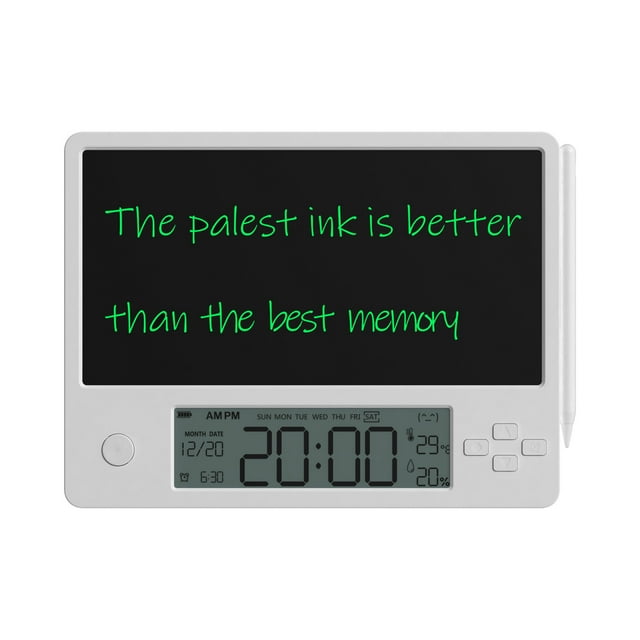 Penkiiy Multifunctional LCD Writing Tablet 22x16.7x1cm Calendar Clock Alarm White