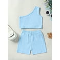 thumbnail image 3 of GXFC Toddler Baby Girls Summer Solid Shorts Outfits Kids Girls Sleeveless One Shoulder Tanks Tops+Shorts Pants Set Casual Clothes 2Pcs 6M-4T, 3 of 9