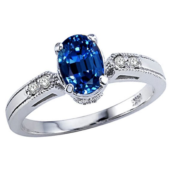 Tommaso Design� Oval 7x5mm Created Blue Sapphire Ring