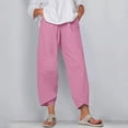 thumbnail image 4 of Pantalones Harem Vintage para mujer, pantalones casuales sueltos liso elástico con cintura de algodón, pantalones de pierna ancha, pantalones recortados de cintura alta de verano, 4 of 4