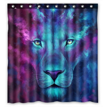 Detroit Lions Shower Curtain GCKG Galaxy Lion Bathroom Shower Curtain, Shower Rings Included 100% Polyester Waterproof Shower Curtain 66x72 inches ()