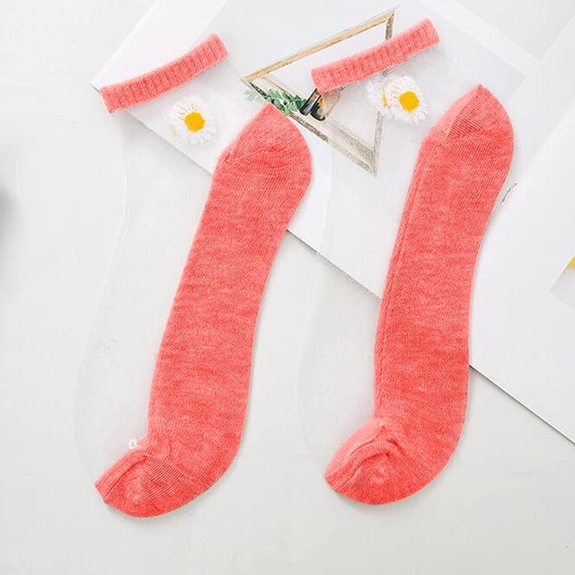 Jusqu'à 10$ Chaussettes Rouges 5 Pcs Femmes Décontractées Mignonnes Petites Marguerites Maille Respirante Chaussettes Courtes