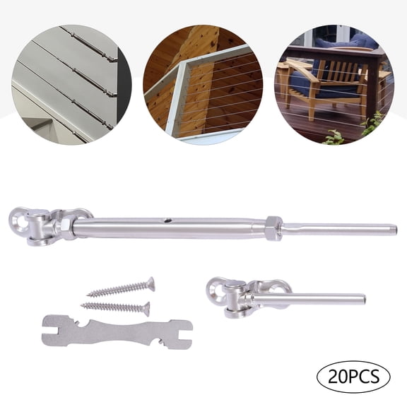 20pc 1/8'' Cable Railing Kit Hardware 316 Stainless Steel Adjustable Stairs Deck For Indoor and Outdoor