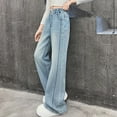 thumbnail image 4 of Kids Jean Trousers Girls 10-12 Loose Relaxed Faux Denim Pants Elastic Waist Wide Leg Jeans Light Blue,9 Years, 4 of 7
