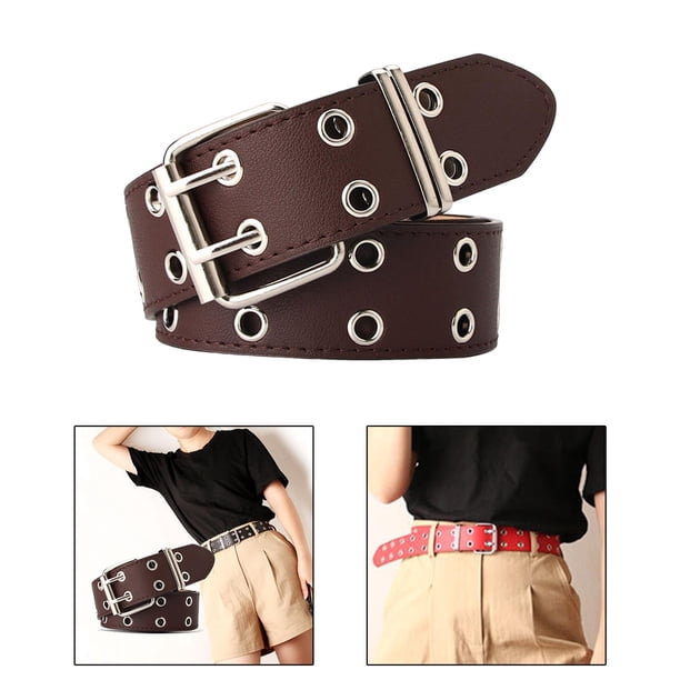 Double Grommet Belt, Adjustable 2 Holes Women Men Vintage PU