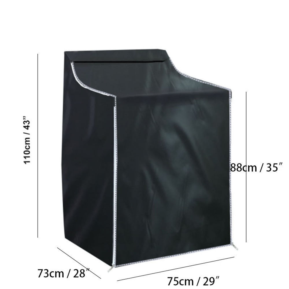Top Load Washing Machine Cover Laundry Dryer Protect Cover Dustproof Waterproof Zipper Design for Easy Use Fit for Most Front-loading Machine(210D black coated with silver)
