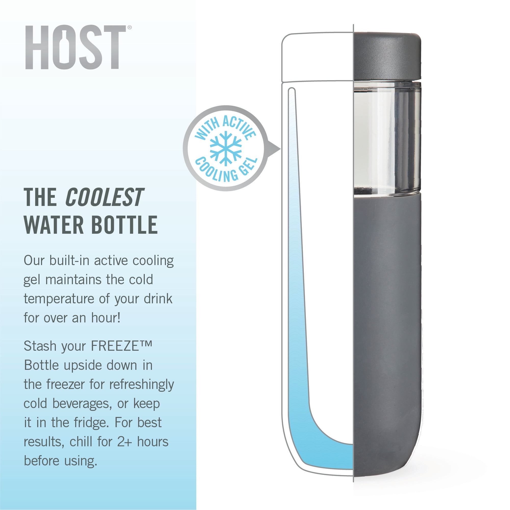 Host FREEZE Double Walled Water Bottle, Freezer Cooling Tumbler, 20oz Gray