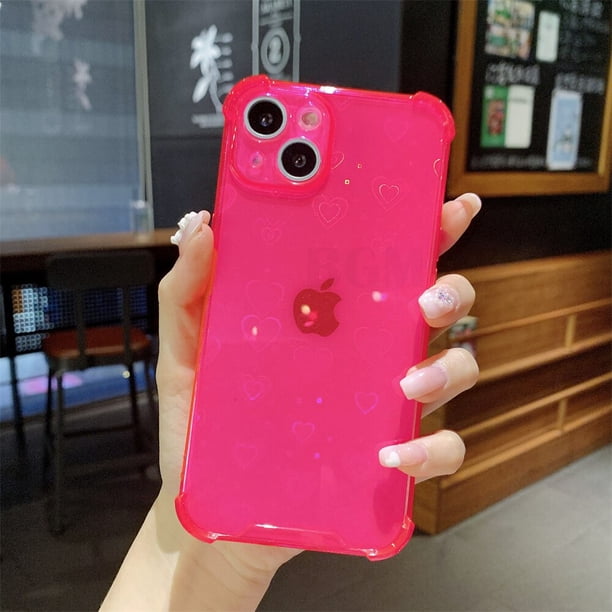 Funda holográfica reflectante de lujo con corazón de amor para iPhone 14 13 12 11 Pro Max Mini XS X XR 7 8 Plus SE 2, funda suave y transparente Tan Jianjun unisex