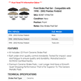 thumbnail image 2 of Front Brake Pad Set - Compatible with 1998 - 2002 Pontiac Firebird 1999 2000 2001, 2 of 2