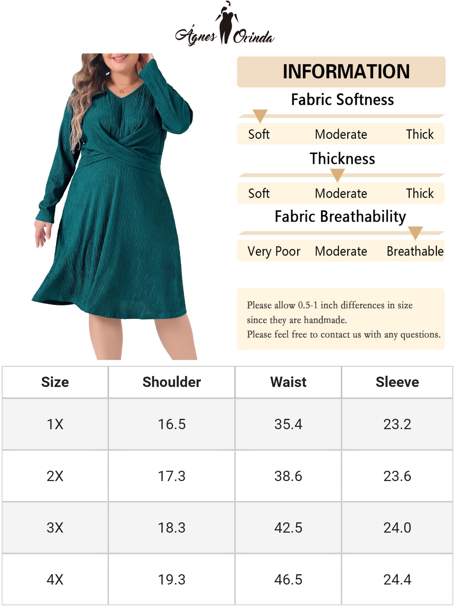 DARING DIVA Plus Size Long Sleeve V Neck Criss Cross Midi Sweater Dress 2X Green