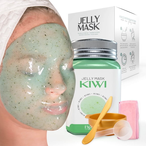 Mascarilla facial exfoliante de gelatina de kiwi Brüun: frasco de 700 ml para 30 a 35 tratamientos. Mascarilla hidratante de gel para el cuidado de la piel, ideal para hombres, mujeres y adultos.