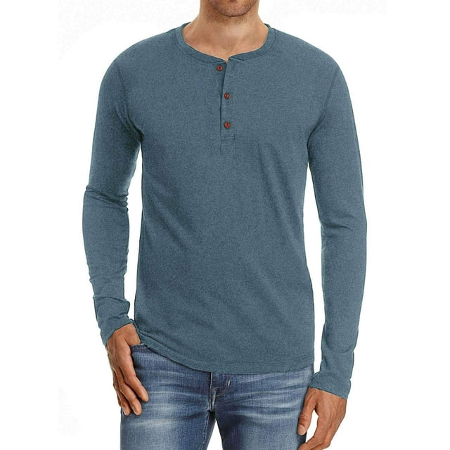 Camiseta PEGENO Camisa casual ajustada de algodón Henley para hombre