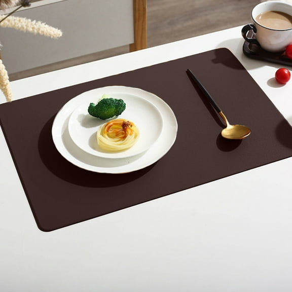 Ikohbadg Rectangular Leather Placemat Solid Colour Faux Leather Placemats, Coffee Mats, Kitchen Table Mats, Easy To Clean Kitchen Table Mats Brown