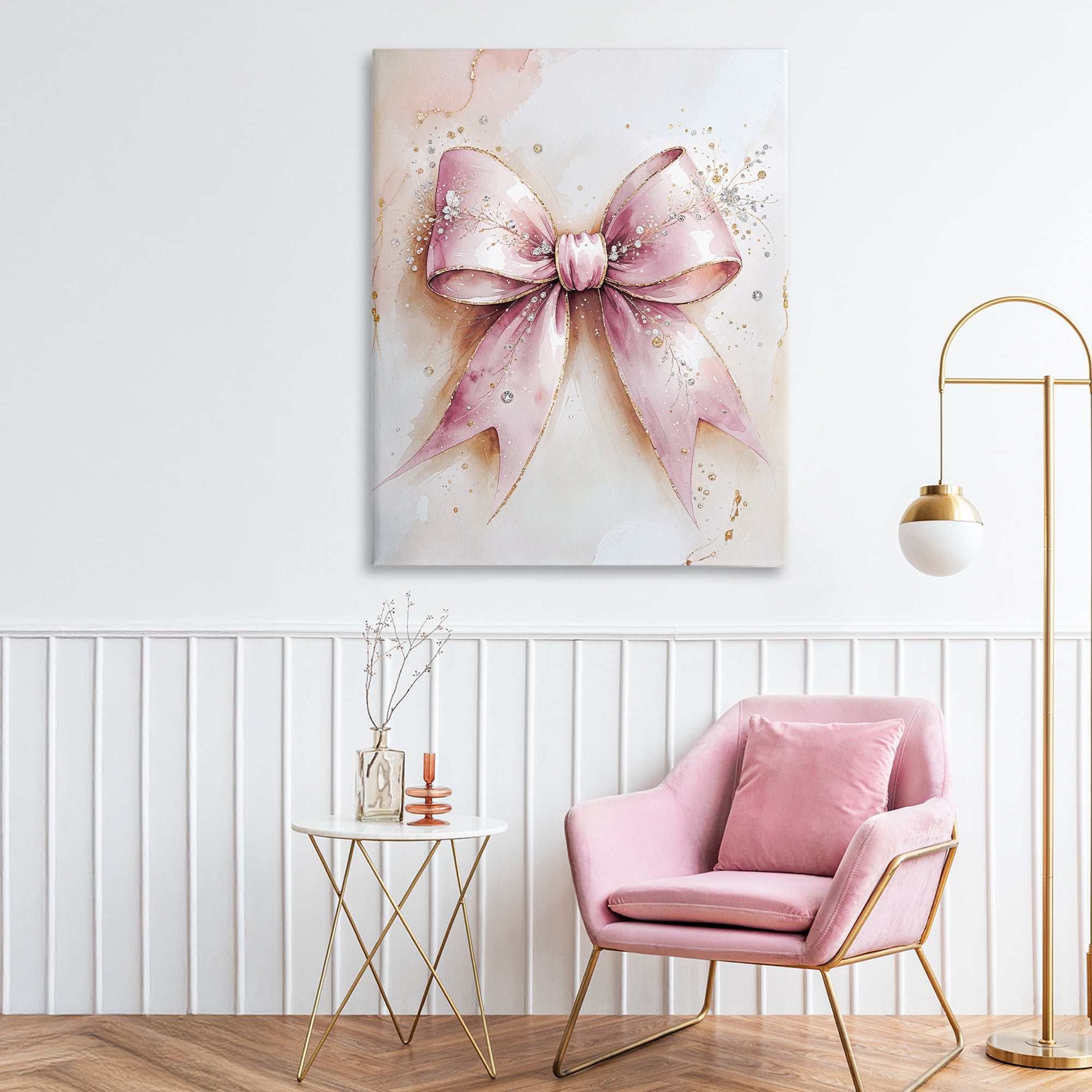 Stupell Industries Glamorous Blush Pink Bow Canvas Wall Art, design by Nataly White