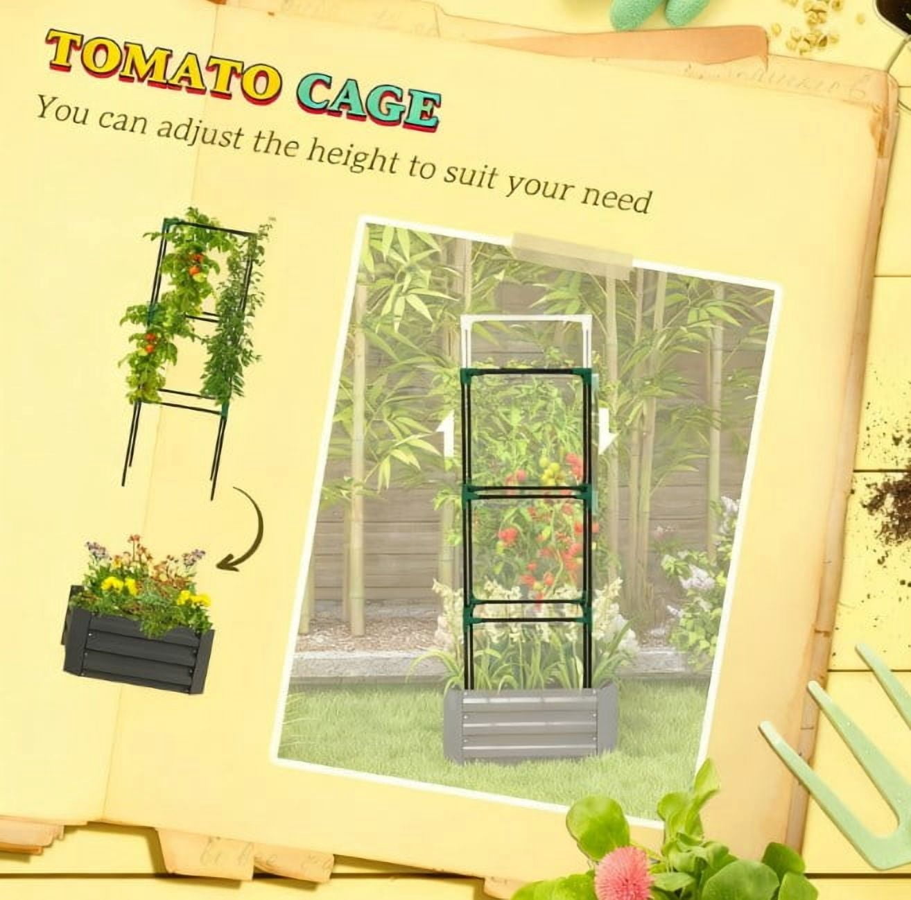 Raised Garden Bed, Galvanized Planter Box with Cage for Climbing Vines