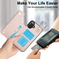 thumbnail image 6 of for iPhone 16 Wallet Case with Card Holders for Women Girls, Zipper Protective PU Leather Case with Finger Ring RFID Protective Kickstand for iPhone 16, Rosegold, 6 of 8