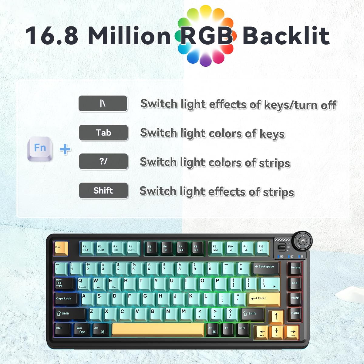Aula AU75 Wireless Mechanical Keyboard, Hot Swap Gasket Gaming Keyboard with Knob, 4000mAh, 75% Five-Layer Padding PBT Keycaps, Orange