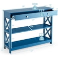 thumbnail image 2 of CRXX 3-Tier Console Table with Drawers, Narrow Entryway Table w/Storage Shelves, X-Design Sofa Side Tables for Hallway, Modern Entry Tables for Foyer Living Room Bedroom (Navy), 2 of 10